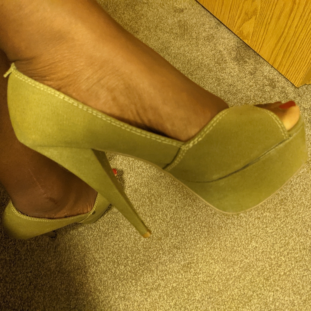 Denim platform heels